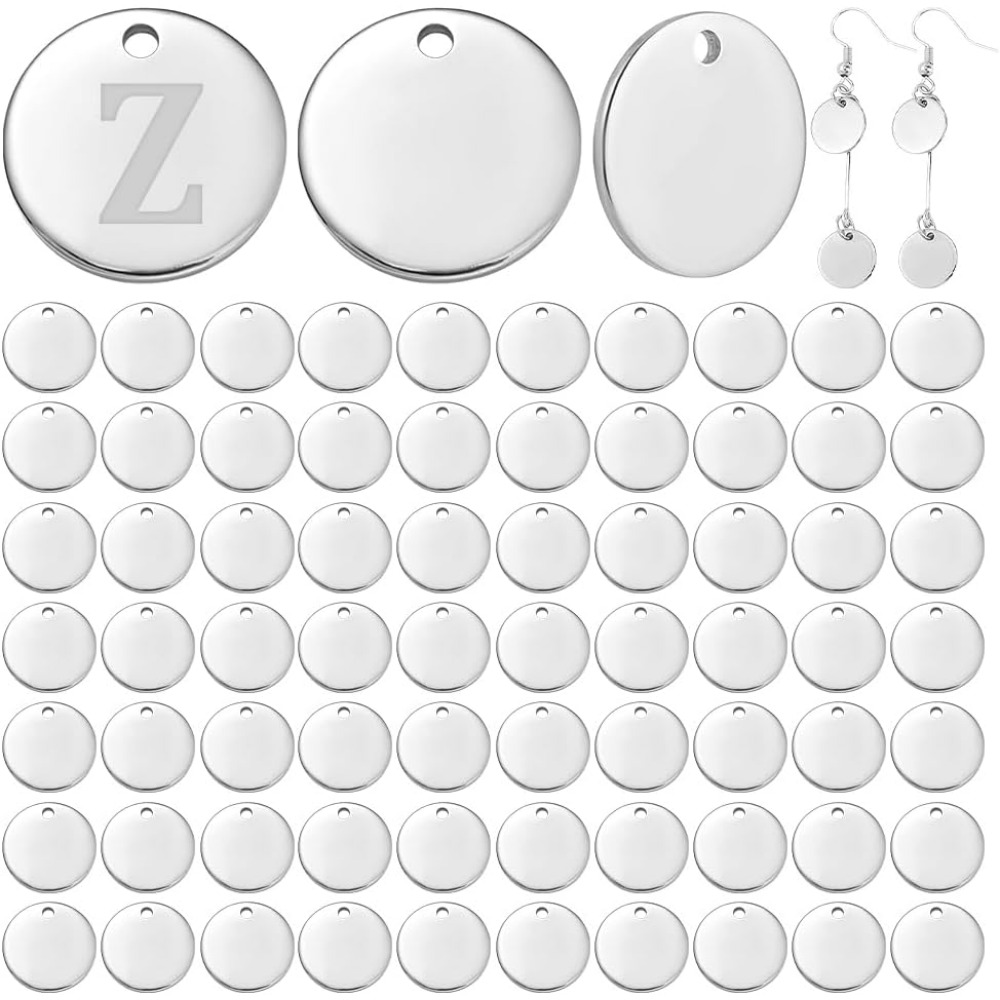 Engraved Name Necklace - 100pcs 12mm 304 สแตนเลสสตีลปั๊มแท็กเปล่าจี้แบนรอบแผ่นโลหะเปล่าบาร์ปั๊มแผ่นเปล่าชื่อจี้
