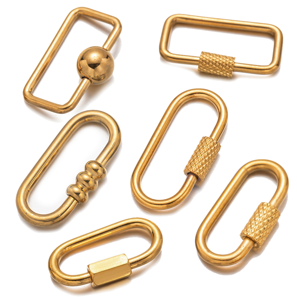 Charm Bracelet Beads - 5pcs สแตนเลสสตีลรูปไข่ขนาดเล็กล็อค Carabiner สกรูล็อค Charm Key