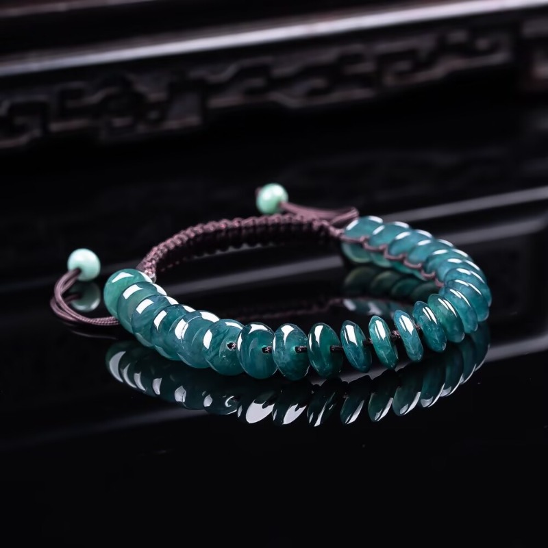 Charm Bracelet Beads - สร้อยข้อมือลูกปัดอะบาคัสสีน้ำเงินมรกตแท้ธรรมชาติ สร้อยคอหยกพม่า เครื่องประดับเสน่ห์ดีไซเนอร์สุดหรูสำหรับผู้หญิง พร้อมใบรับรอง