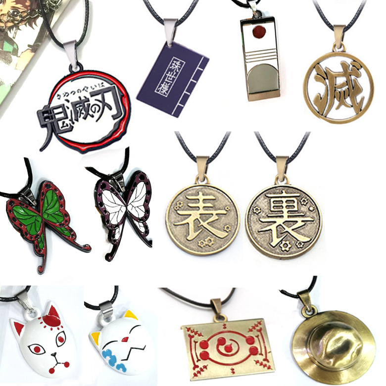 Butterfly Pendant Necklace - จี้สร้อยคออนิเมะดาบพิฆาตอสูร คิเมทสึ โนะ ไยบะ ลายผีเสื้อ หน้ากากจิ้งจอก