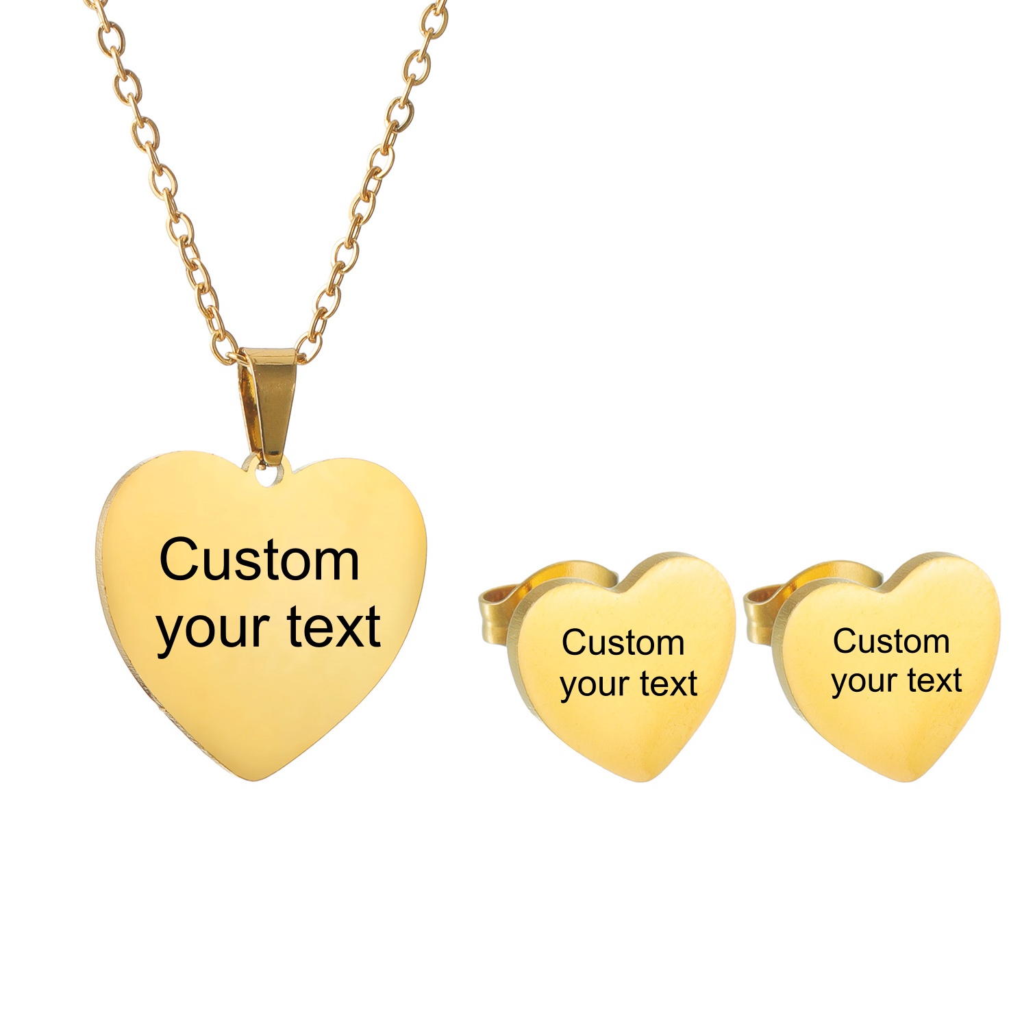 Engraved Name Necklace - ชุดเครื่องประดับสร้อยคอ ต่างหู สแตนเลสสตีลรูปหัวใจ สลักชื่อ ตัวอักษร หรือวันที่ได้