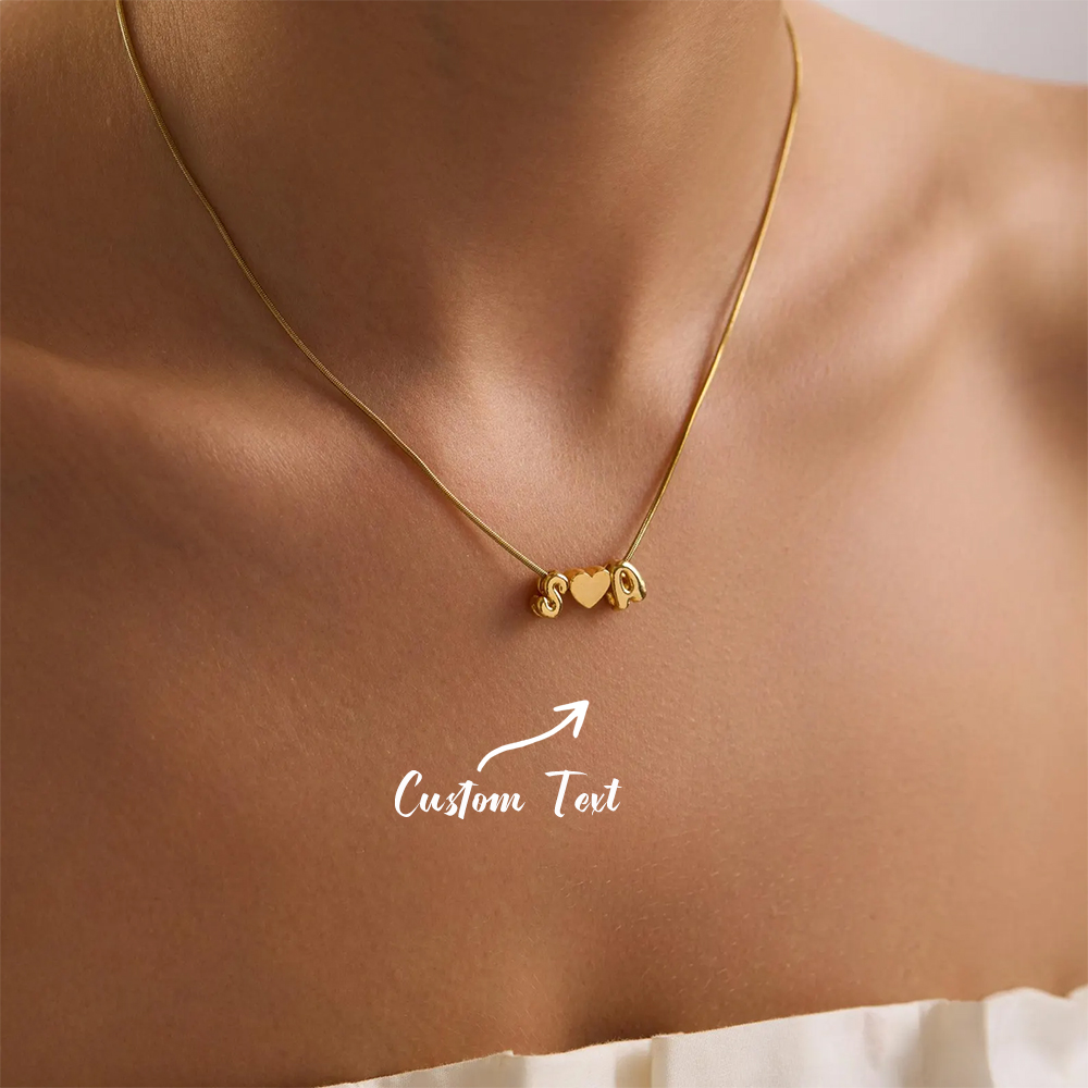 Engraved Name Necklace - สร้อยคอจี้รูปหัวใจ 3 มิติ พร้อมอักษรย่อสองตัวแบบกำหนดเอง ทำจากสแตนเลส สายโซ่แบบงู