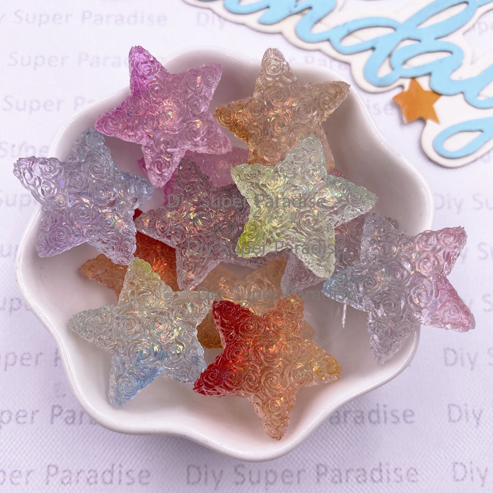 Paradise Jewelry & Watches Llc Miami - 10PCS เรซิ่นลูกอมสีสีสันกุหลาบดาวรูปแกะสลักแบนหิน DIY เครื่องประดับงานแต่งงานตกแต่งสมุดภาพอุปกรณ์เสริมหัตถกรรม