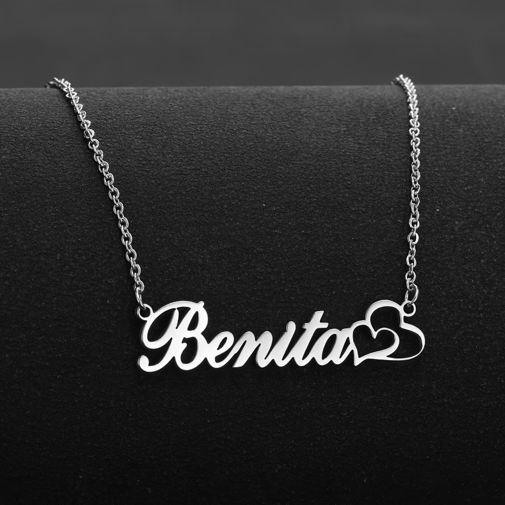 Engraved Name Necklace - สร้อยคอหัวใจคู่แบบกำหนดเองได้ สแตนเลสสตีล เครื่องประดับสั่งทำ ของขวัญแต่งงานสุดโรแมนติกสำหรับผู้หญิง จัดส่งฟรี