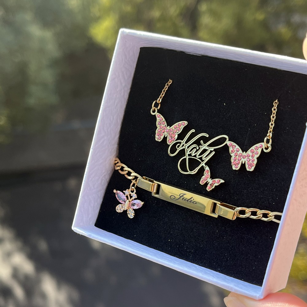 Duoying ชุดผีเสื้อสีชมพูแบบกำห - Engraved Name Necklace บทวิจารณ์และราคา