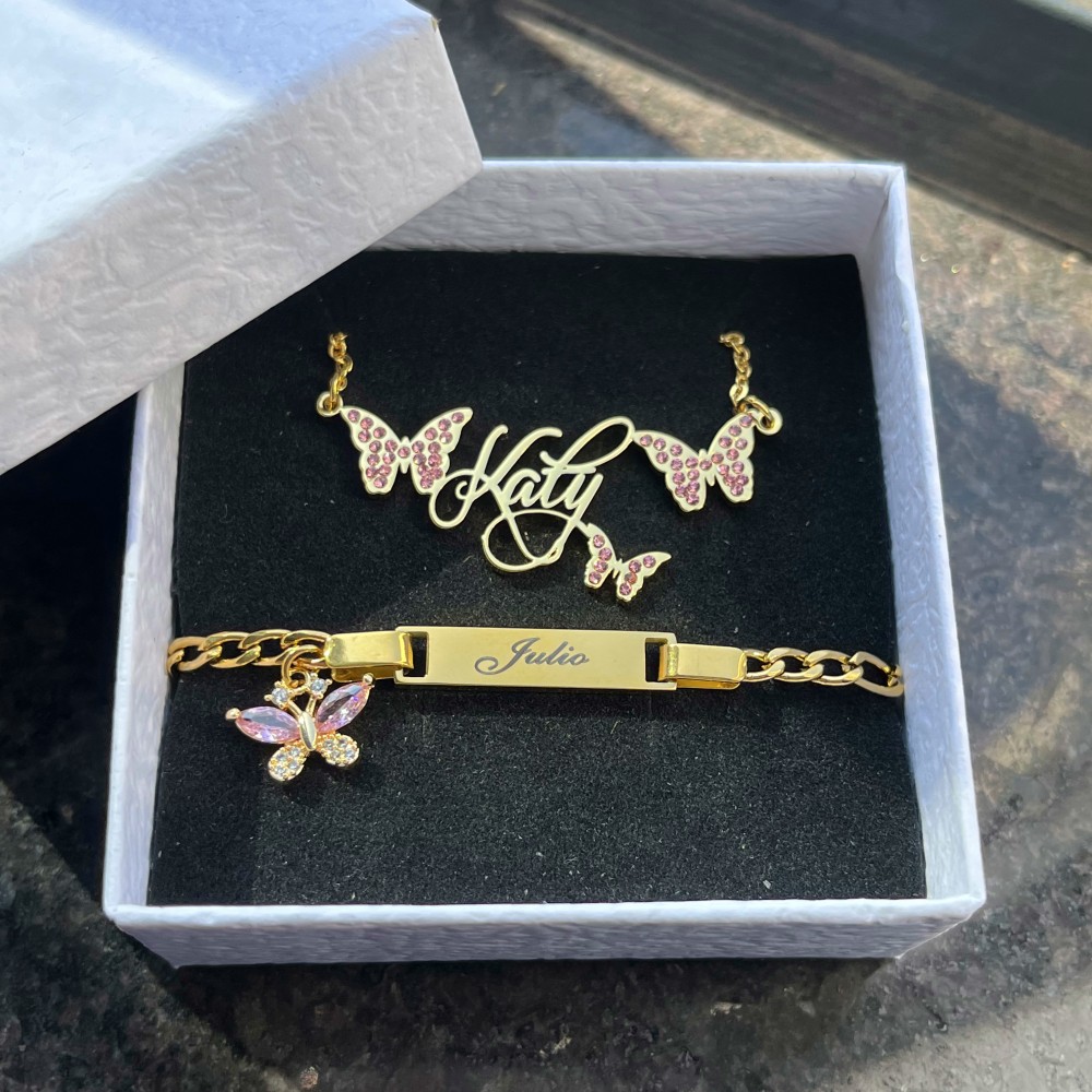 Duoying ชุดผีเสื้อสีชมพูแบบกำห - Engraved Name Necklace บทวิจารณ์และราคา