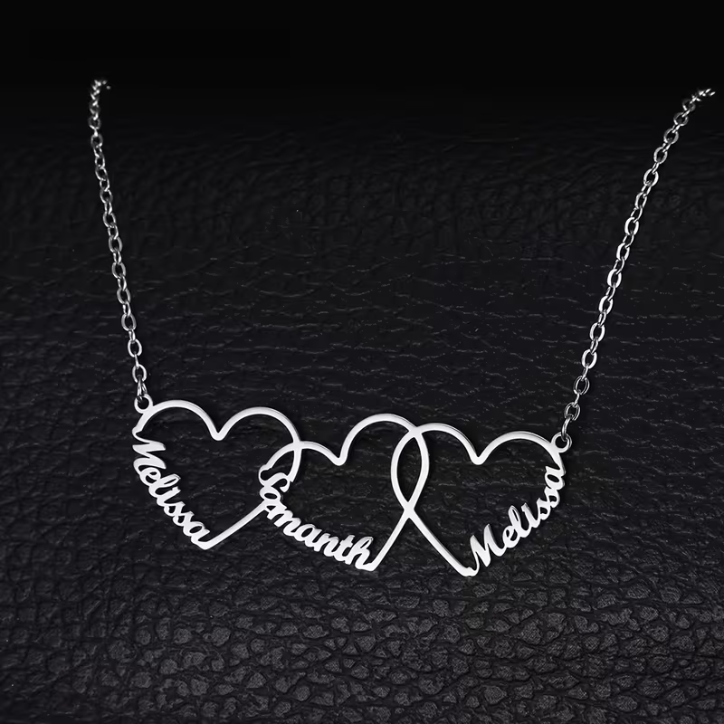 สร้อยคอจี้รูปหัวใจเชื่อมต่อกัน - Engraved Name Necklace บทวิจารณ์และราคา