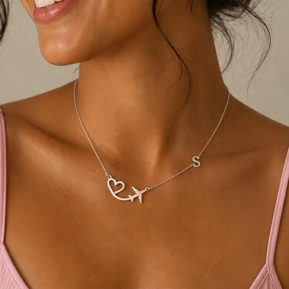 สร้อยคอจี้รูปเครื่องบินรูปหัวใ - Engraved Name Necklace บทวิจารณ์และราคา