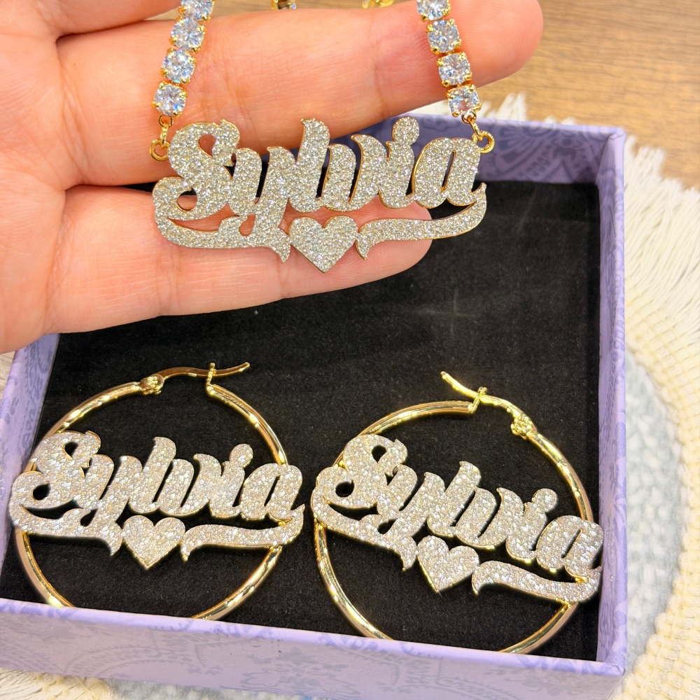 ชุดเครื่องประดับต่างหูห่วงและส - Engraved Name Necklace บทวิจารณ์และราคา